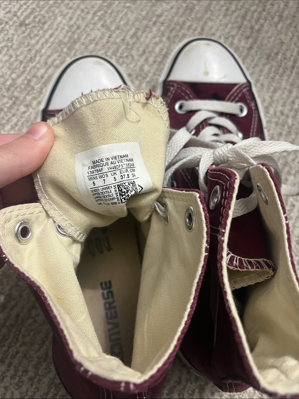 Converse High Top Sneakers Burgundy with White Accents - Picture 5 of 5